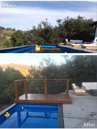 בניית דק מסביב לבריכה לפני ואחרי